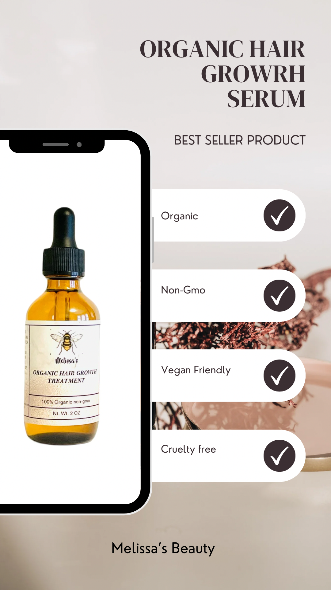 Hair growth serum 100% Organic, non-Gmo, Vegan and cruelty free